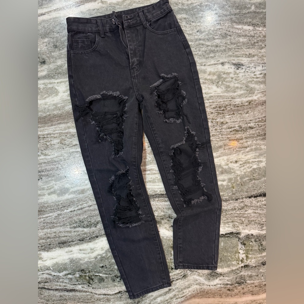 Black straight leg high-rise jeans W26